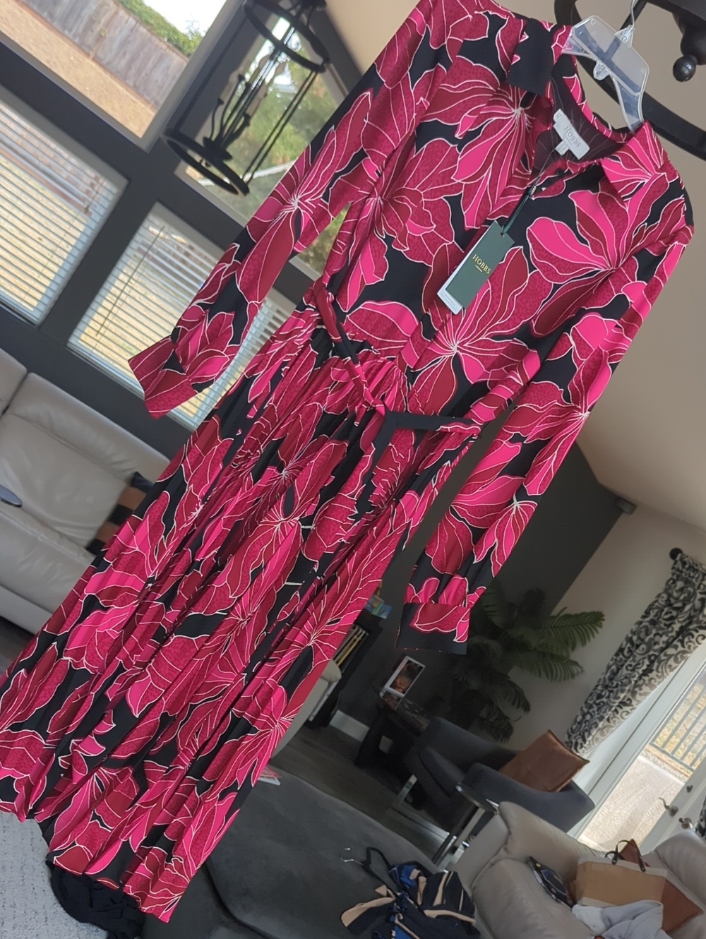 Women’s Pink Floral Midi Shirt Dress with Belt